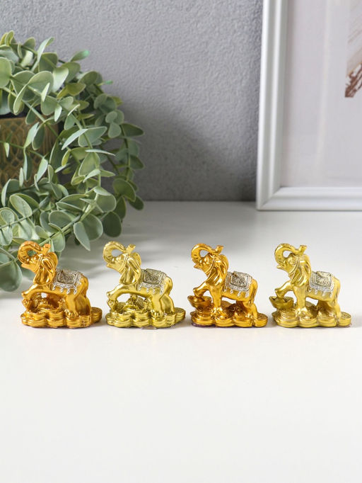 Набор фигурок 4 шт. «Слон на монетах и слитках», полистоун под золото, 2.5×5×5 см