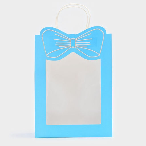 Пакет подарочный с окном «Бант», 26×35×15 см, голубой
