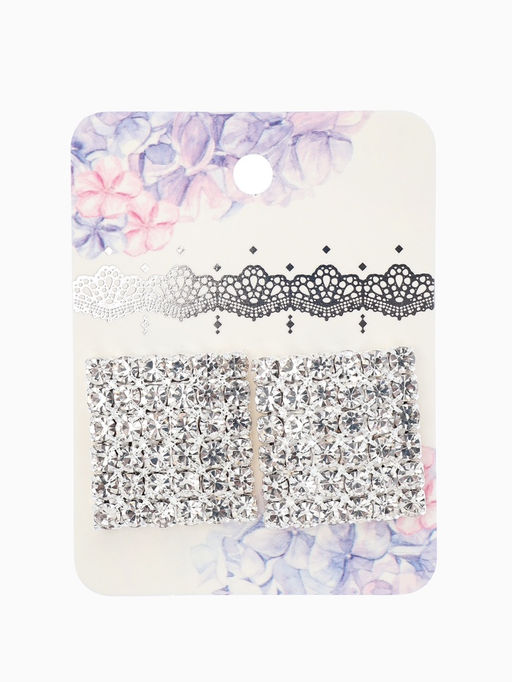 Серьги со стразами "Квадрат" 20*20мм, цвет белый в серебре