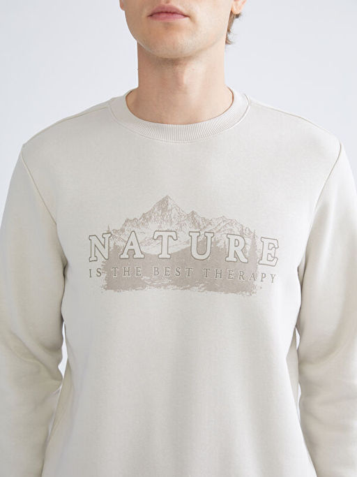 Bisiklet Yaka Bask?l? Erkek Sweatshirt