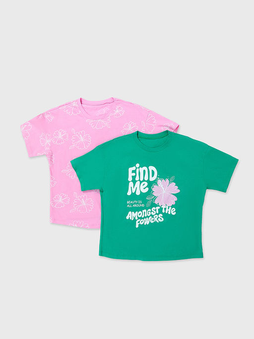 Футболка для девочек мультипак (2 шт.) в зеленом и розовом цвете с цветами - Mark formelle фото 5