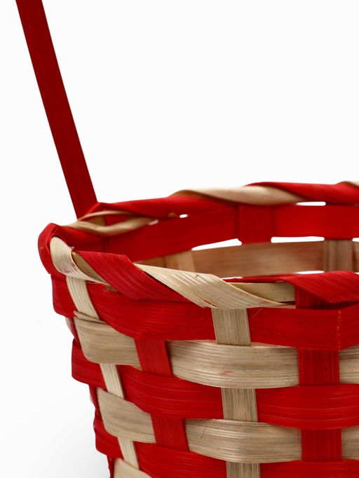 Корзина плетёная для хранения, 13×13×9.5 см, ручка h=21 см, бамбуковая, красно-бежевая, Greengo