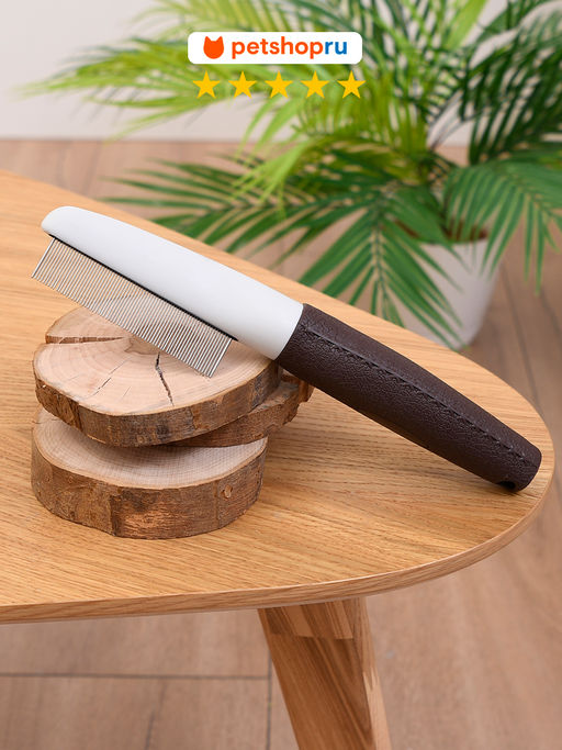 Расческа для собак и кошек с частыми зубцами, с прорезиненной ручкой, 21х4 см. PS3957