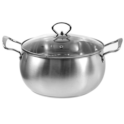 "Яблоко" Набор кастрюль из нержавеющей стали 5 штук: 16х9см 1,8л; 17,5х9,5см 2,4л; 19,5х10,5см 3,2л; 21х11см 4л; 23х12,3см 5,2л, крышки стеклянные, ручки нержавеющая сталь, матовые, сферическая форма, с теплораспределительным дном 0,5см, цветная коро