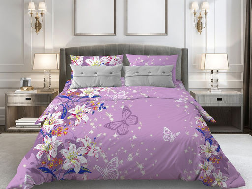 Наволочка 50*70 см, бязь Комфорт, на пуговицах (Лилии, сиреневый)