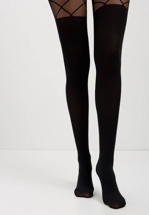 Колготки фантазийные CONTE Колготки с имитацией гольфинов и рисунком ромбы CONCEPT nero  фото 2