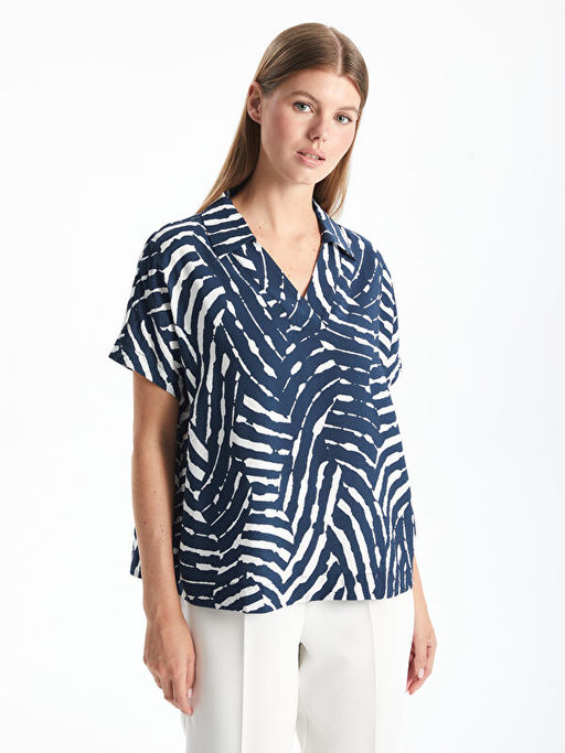 Polo Yaka Desenli Kad?n Bluz