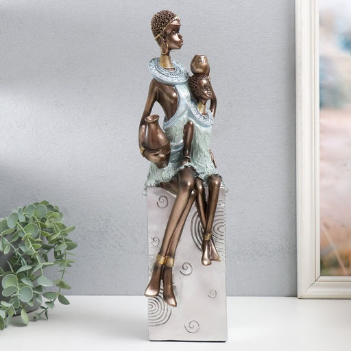 Фигурка полистоун «Африка. Мать и ребёнок», серебро 11.5×12×41 см