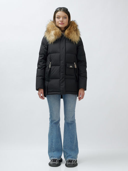 Куртка Бренд Visdeer ПРЕМИУМ КЛАССА зимняя с мехом ЕНОТА, черного цвета - Mtforce фото 2