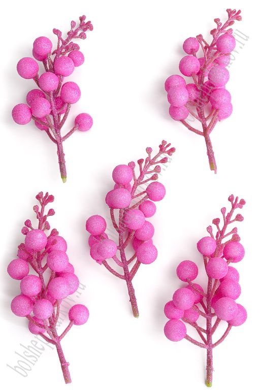 Ягоды на веточке с блестками (10 веточек) SF-023, розовый