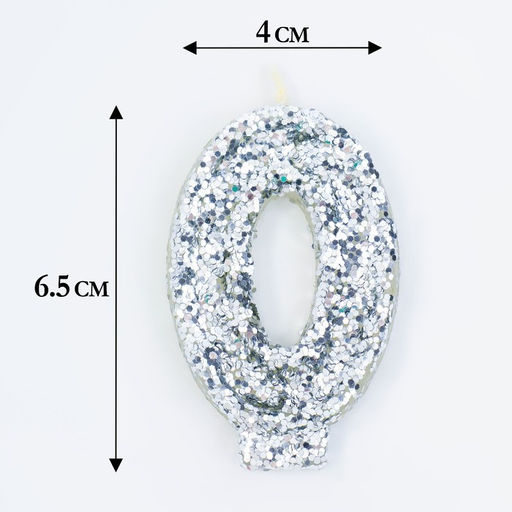 Свеча в торт Блестки, цифра 0, серебро, 5,5 см - Страна карнавалия фото 2