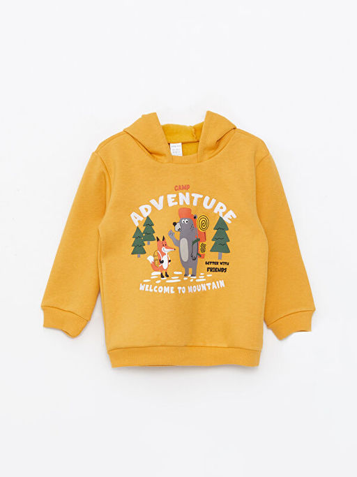 Kap??onlu Uzun Kollu Bask?l? Erkek Bebek Sweatshirt ve Pantolon 2li Tak?m - Waikiki фото 2