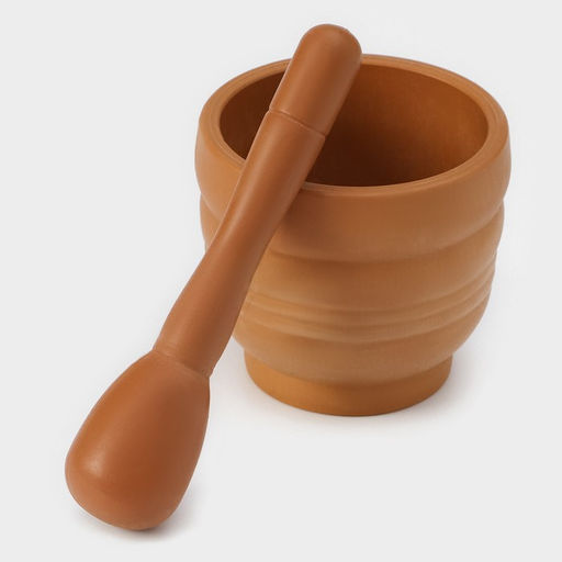 Ступка с пестиком Доляна «Кирпичный камень», 250 мл, 10.5×20 см, коричневая