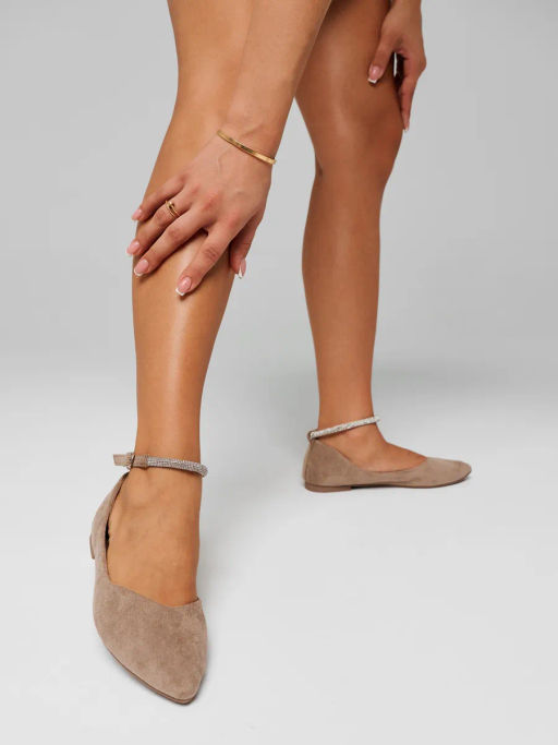 Балетки жен., бежевые, рем, э/з