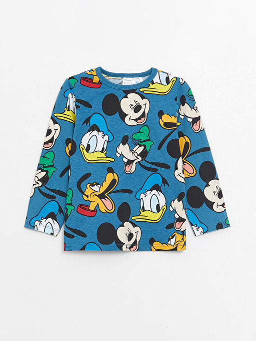 Bisiklet Yaka Uzun Kollu Mickey Mouse Bask?l? Erkek Bebek Pijama ?st