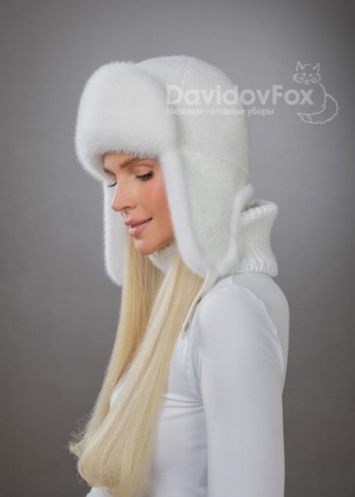 Комплект ушанка норка трикотаж белая манишка