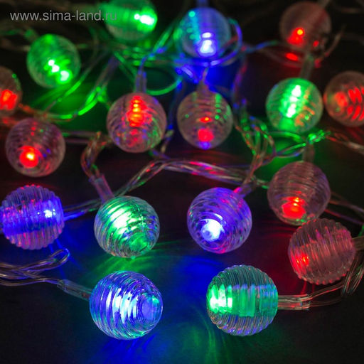 Гирлянда Нить 5 м с насадками Шарики льда, IP20, прозрачная нить, 20 LED, свечение мульти (RG/RB), мигание, 220 В - Luazon lighting фото 2