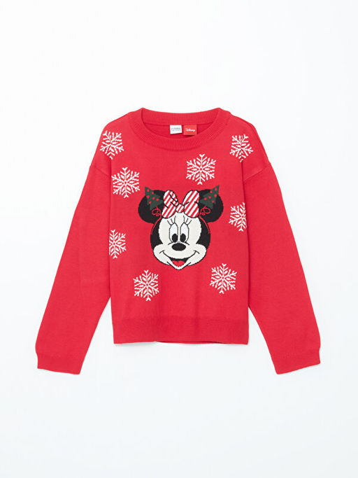 Bisiklet Yaka Minnie Mouse Desenli K?z ?ocuk Triko Kazak