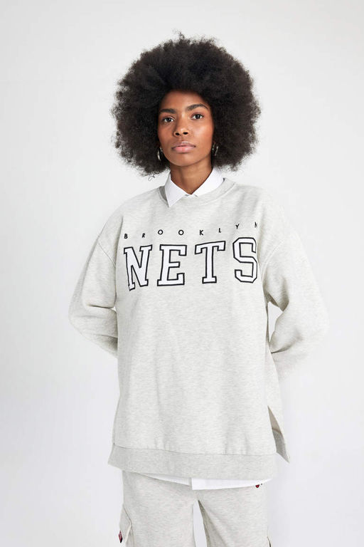 DeFactoFit NBA Brooklyn Nets толстый свитшот оверсайз с круглым вырезом  фото 6