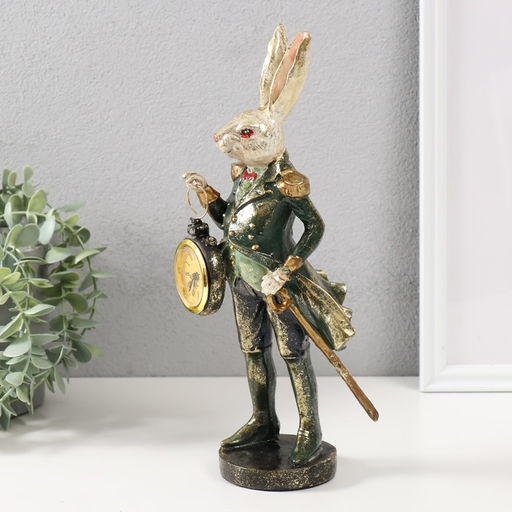 Сувенир полистоун с часами "Заяц в военном камзоле" 9,5х12х30 см