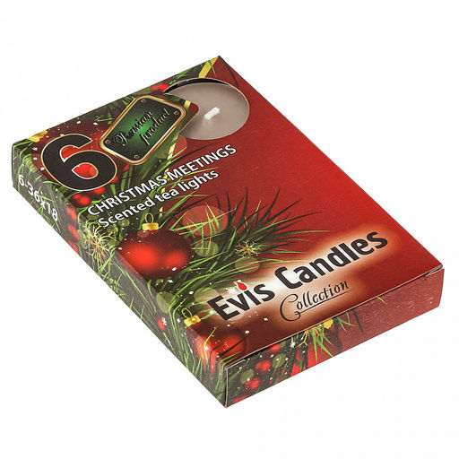 Свеча чайная "Рождественское печенье-1" д3,7см, h1,5см, ароматизированная, парафин, малая, время горения 4 часа, 15гр, набор 6шт (Россия)