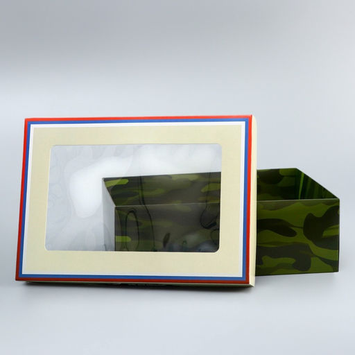 Цена за 5 шт. Коробка складная, крышка-дно, 23 Февраля, 24?17?8 см с окном