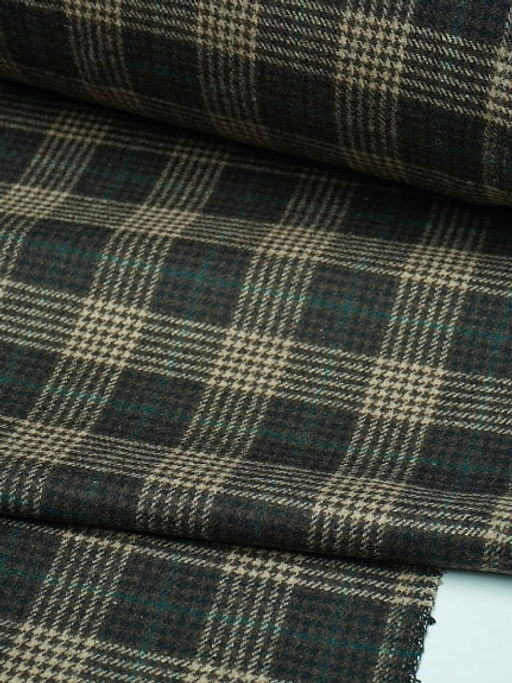 Шерсть пальтово-костюмная Твид Клетка цв.бежево-зеленый на коричневом, ш.1.5м, шерсть-50%, п/э-50% - Купава фото 8