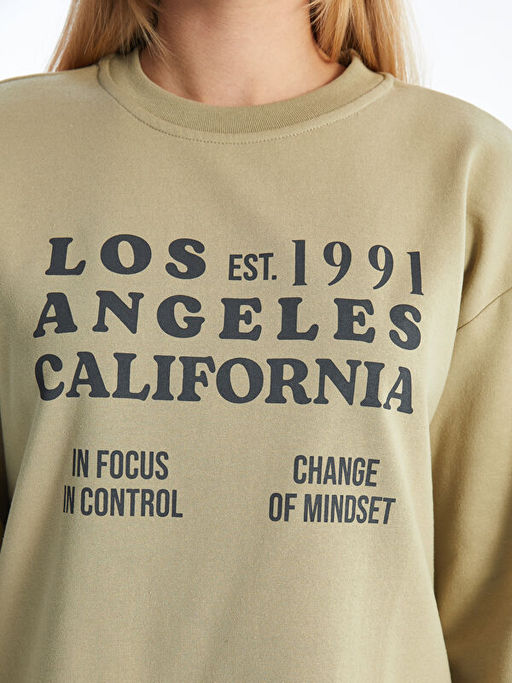Bisiklet Yaka Los Angeles Bask?l? Kad?n Sweatshirt
