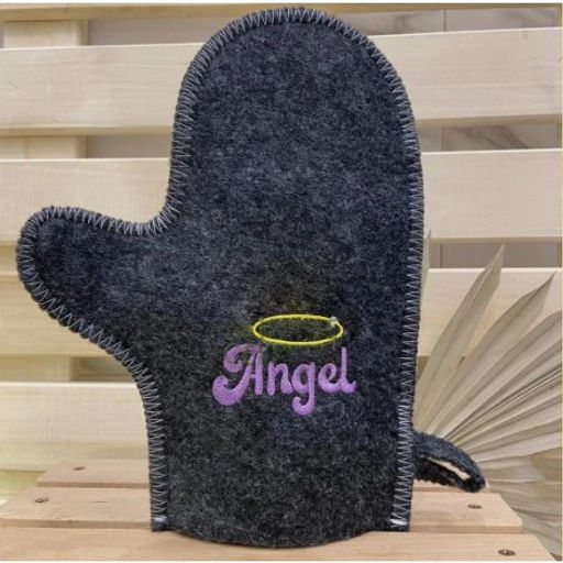 Цена за 2шт. Варежка банная с вышивкой "Angel", цвет серый, без упаковки