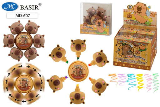 Набор текстмаркеров Basir "Капибара" 6шт. (MD-607) в виде спиннера