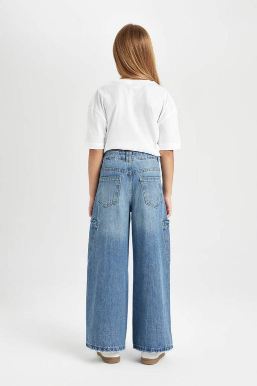 Широкие джинсовые брюки карго для девочек - Defacto фото 6