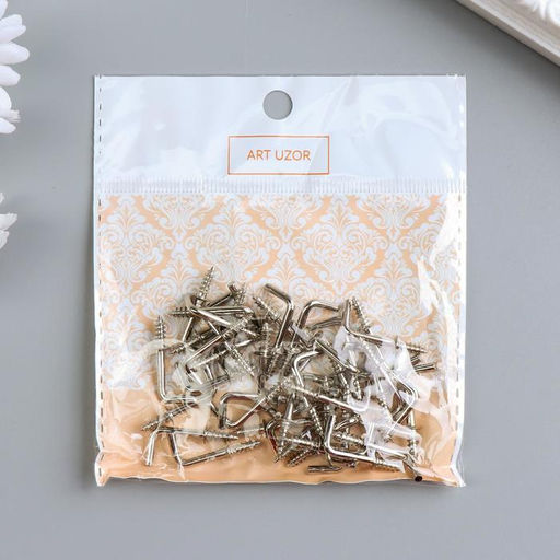 Цена за 2 шт. Крючок металл, набор 40 шт., серебро, 2.5×0.5 см, МИКС