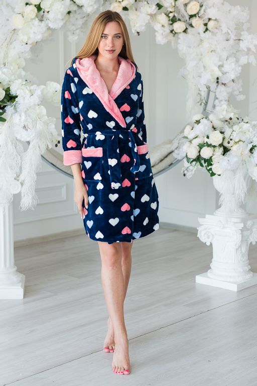 Халат женский из велсофта Ириска сердца на темно-синем - Амадэль фото 8
