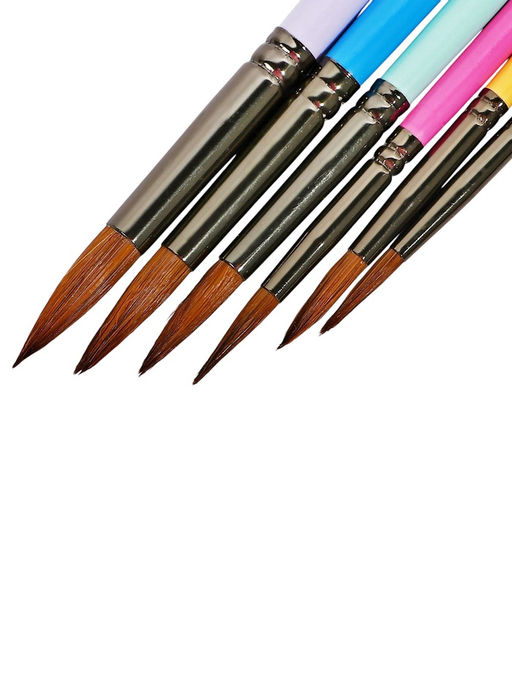 Набор кистей для рисования, пони, 6 штук: № 2, 4, 6, 8, 10, 12, круглые, с цветными ручками, пастель, международный размер