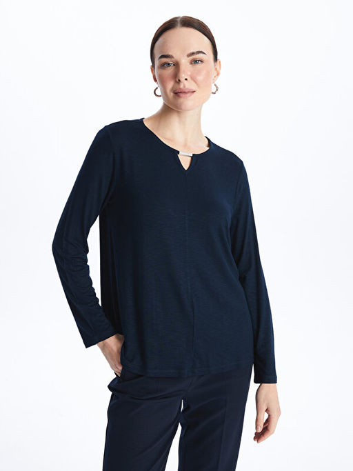 Bisiklet Yaka D?z Uzun Kollu Kad?n Bluz