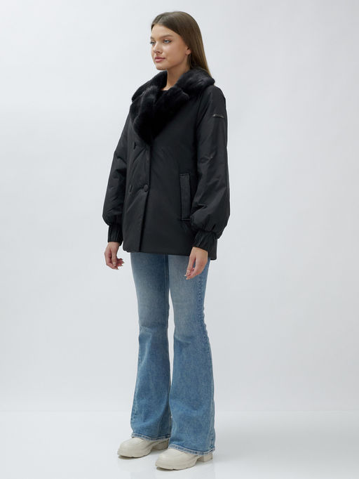 Полупальто зимнее женское с норкой люкс класса черного цвета 8632Ch - Mtforce фото 3