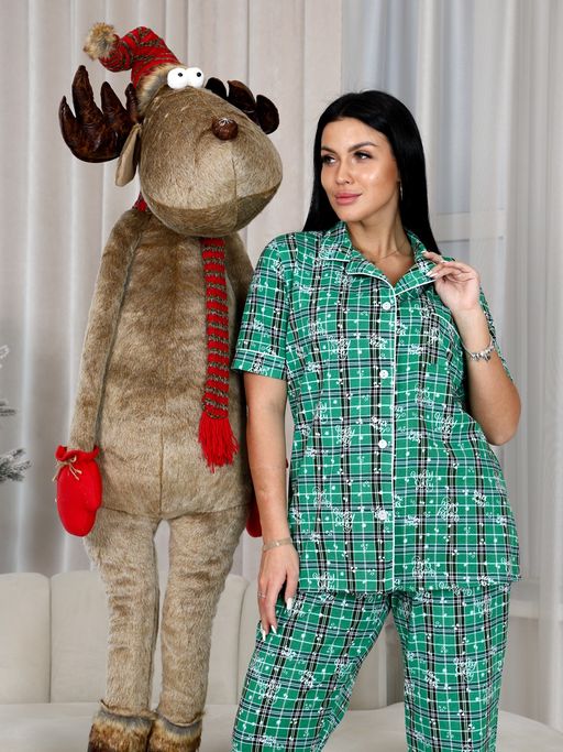 7 ПИЖАМНЫЙ ЖЕНСКИЙ КОСТЮМ (Зеленая клетка) - А-дина фото 3