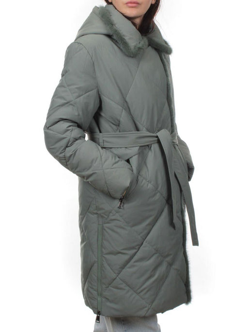 309 GRAY/GREEN Пальто зимнее стеганое женское (200 гр. холлофайбер, натуральная норка) - Fashion фото 2