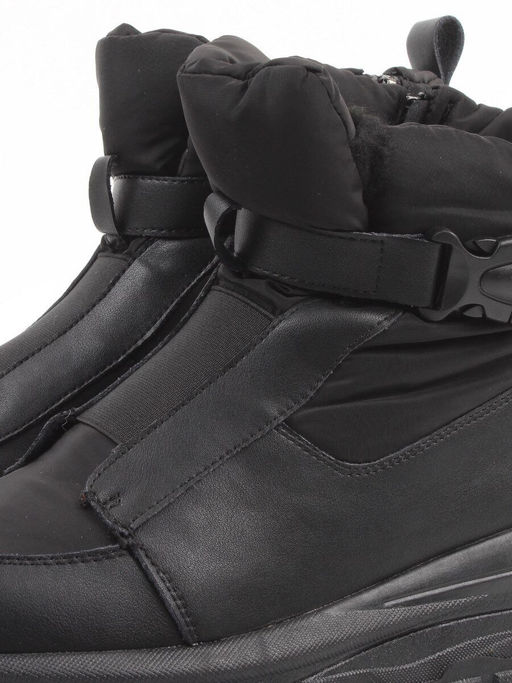 04-WG037-3M BLACK Ботинки зимние женские (натуральная кожа, курточная ткань, 100% шерсть)