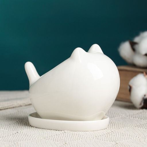 Декоративный горшок для цветов «Котик», 200 мл, 10.2×7.2×8.7 см, керамический, белый