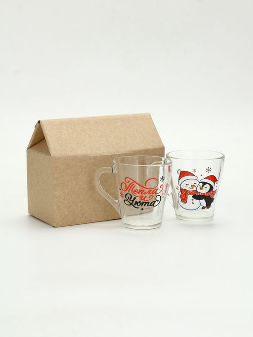 Кружки стеклянные новогодние «Персонажи», набор 2 шт. по 300 мл