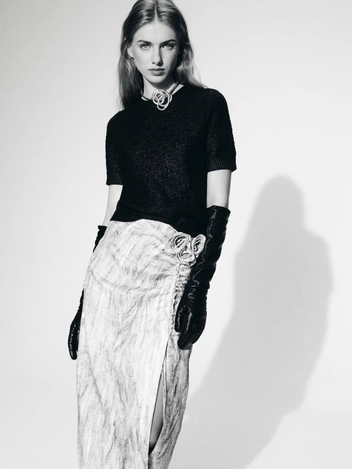 Юбка миди со сборкой и цветами / Zarina