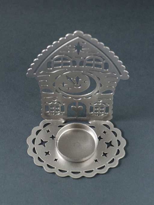 Подсвечник на 1 свечу Домик новогодний с часами, металл, серебряный, 6.7?10?13.5 см