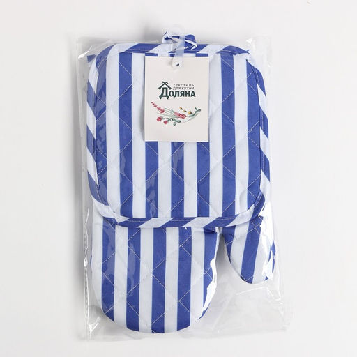 Кухонный набор Доляна цвет синий прихватка 17х17 см, варежка 26х16 см, 100% п/э  фото 7