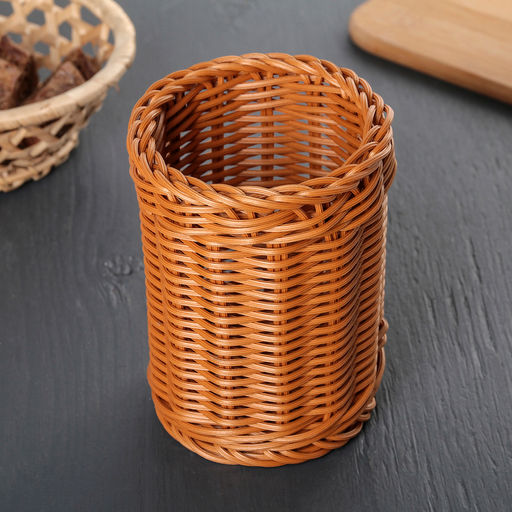 Подставка для столовых приборов Доляна, d=9.5, h=13, пластик, коричневая