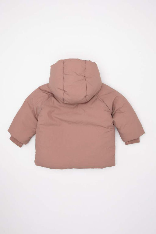 Водоотталкивающее пальто с капюшоном и мягкой пушистой изнанкой для маленьких девочек - Defacto фото 4
