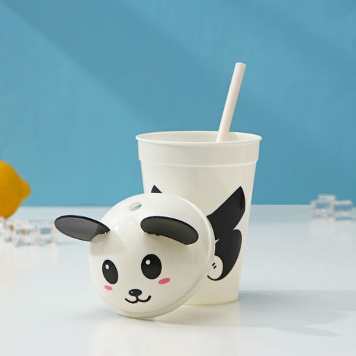 Цена за 12 шт. Стакан с крышкой и трубочкой «Панда», 450 мл, белый