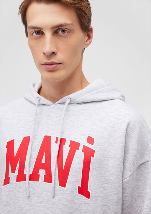 Mavi Logo Bask?l? Kapusonlu Gri Sweatshirt  фото 5