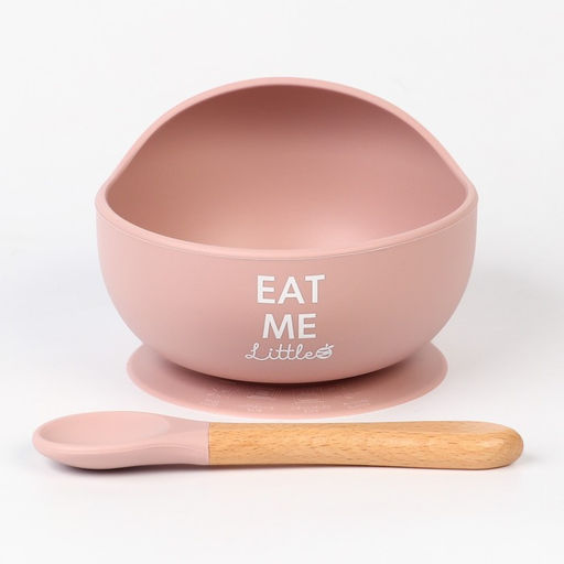 Тарелка детская на присоске M&B, ложка, силикон, пыльная роза