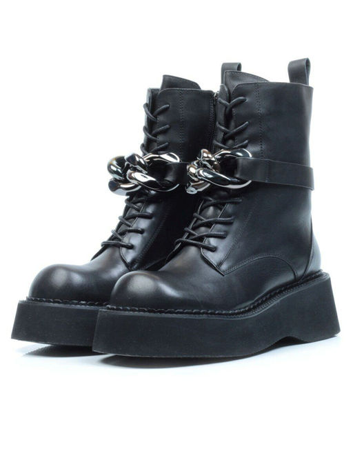 01-CYX03-1 BLACK Ботинки демисезонные женские (натуральная кожа, байка)